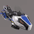 Futuristic Blue And Silver Motorcycle With Streamlined Body And Tail Wings