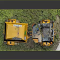 Detailed Yellow Double Drum Road Roller Model on Grass with Reflective Base 3d model