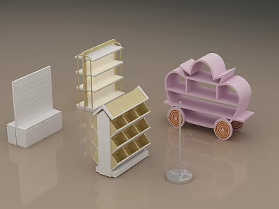 Supermarket Department Store Display Shelves With Rolling Cart And Multi Tiered Racks 3d model