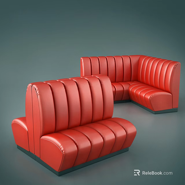 Red Leather Sofa Set with Ribbed Design Including Corner and Straight Pieces 3d model 