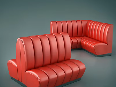 Red Leather Sofa Set with Ribbed Design Including Corner and Straight Pieces 3d model