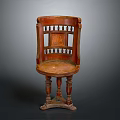 Vintage Wooden Dining Chair With Carved Backrest And Ornate Legs