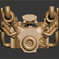 Golden Car Tire Showcased In Detailed Metallic Engine Model Design