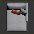 Modern Light Gray Upholstered Chaise Lounge with Red Patterned and Light Gray Pillows 3d model
