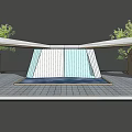 Modern Entrance Gate Design With Geometric Structure Water Feature And Green Plants