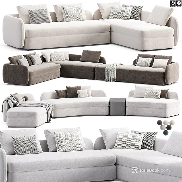 Modern Sectional Sofa Design With Neutral Tones Cushions And Modular Configurations 3d model 