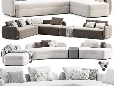 Modern Sectional Sofa Design With Neutral Tones Cushions And Modular Configurations 3d model