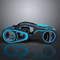 Futuristic Black Motorcycle With Blue Glowing Lines Sleek Design And Unique Wheels