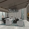 Modern Home Theater Interior With Comfortable Sofas Pendant Lights And TV Wall Decor