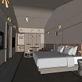 Modern Minimalist Hotel Room Interior With King Bed White Bedding And Carpet
