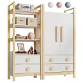 Minimalist Light Wood Frame White Wardrobe With Open Shelves And Large Capacity Storage Drawers