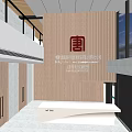 Modern Reception Area Design With Marble Walls Wooden Panel Spacious Layout And Natural Light