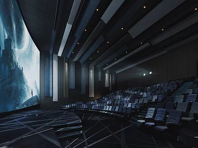 Modern Cinema Auditorium Interior With Large Screen Comfortable Seats And Lighting 3d model