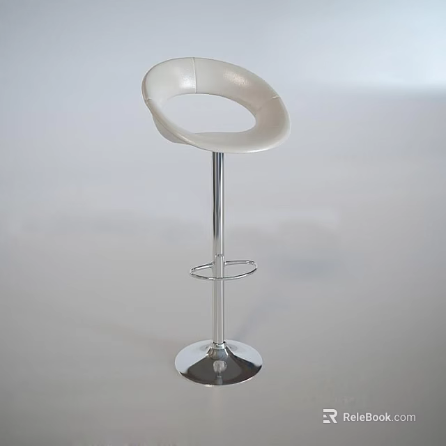 Modern White Bar Stool With Silver Metal Frame Round Base And Footrest 3d model