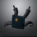Mechanical Creature With Blue Square Body Yellow Circular Eye And Gray Pink Limbs
