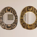 Decorative Mirrors With Carved Chicken Wheat Patterns Brown And Golden Frames On Wall 3d model