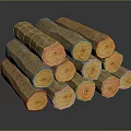 Stacked Pile Of Natural Wood Logs With Bark And Orange Cross Sections