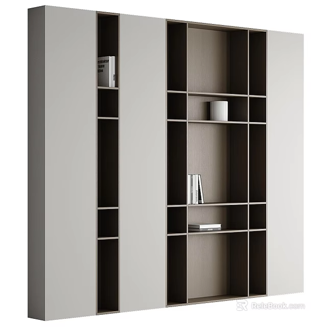 Modern Decorative Cabinet With Open Shelves Gray And Black Featuring Books And Ornaments 3d model 