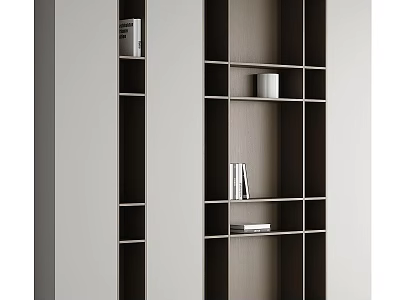 Modern Decorative Cabinet With Open Shelves Gray And Black Featuring Books And Ornaments 3d model