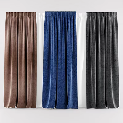 Three Colored Velvet Curtains in Brown Blue Gray for Home Interior Design 3d model
