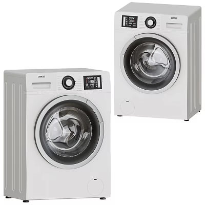 Two White Front Loading Washing Machines With Digital Display And Control Panel 3d model