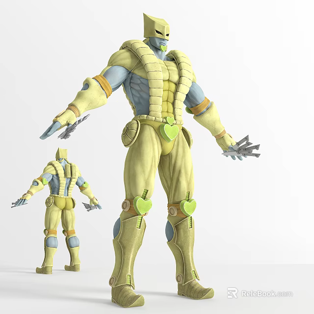 Game Movie Character With Yellow Outfit Blue Arms Green Accents And Claw Weapons 3d model 