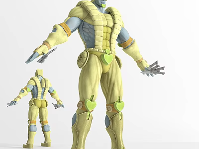 Game Movie Character With Yellow Outfit Blue Arms Green Accents And Claw Weapons 3d model
