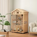 Indoor Wooden Pet Cabinet With House Shaped Design Paw Print Decor Glass Doors And Shelves