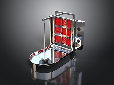 Mechanical Component Structure With Silver Frame Red Grid Panels And Curved Tray 3d model