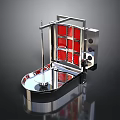 Mechanical Component Structure With Silver Frame Red Grid Panels And Curved Tray