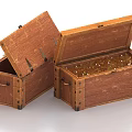 Open Vintage Wooden Storage Boxes Filled With Shiny Gold Coins And Metal Hinges