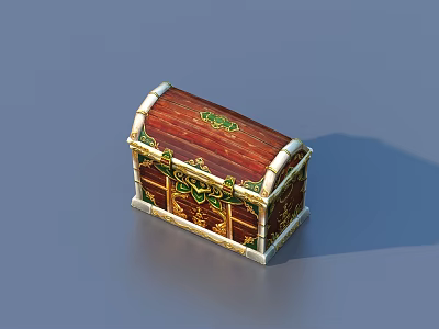 Wooden Decorative Storage Box With Arched Lid Green Floral Patterns And Golden Borders 3d model