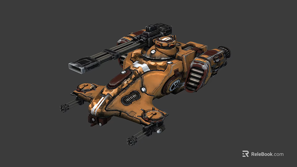 Sci Fi Brown Black Armored Mechanical Vehicle With Large Cannon And Tracked Design 3d model 