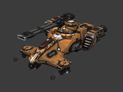 Sci Fi Brown Black Armored Mechanical Vehicle With Large Cannon And Tracked Design 3d model
