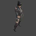 Woman In Futuristic Advanced Tech Armor Holding Gun Against Dark Background