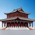 Chinese-style ancient building with four corners and heavy eaves landscape platform 3d model