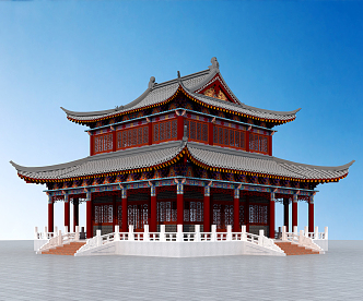 Chinese-style ancient building with four corners and heavy eaves landscape platform 3d model