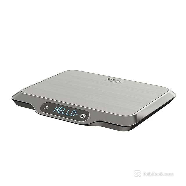 Digital Kitchen Scale With Stainless Steel Platform And LED Display Showing HELLO 3d model