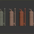Unique Fire Extinguisher Shaped Weapons In Various Colors With Attached Pipes