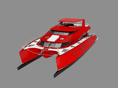Red Catamaran Yacht With Modern Design And White Accent Features 3d model