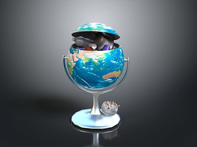 Detailed Decorative Globe Interior With Marine Animals And Small Astronaut Model 3d model