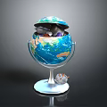 Detailed Decorative Globe Interior With Marine Animals And Small Astronaut Model
