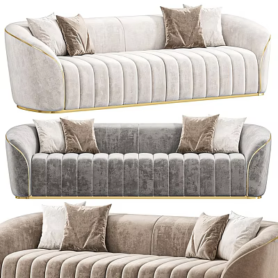 Modern Velvet Sectional Sofa With Gold Trim Decorative Pillows And Gray Beige Upholstery 3d model