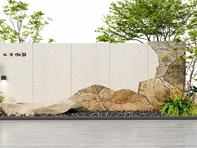 Natural Landscape Wall With Stone Texture Green Plants And Decorative Stones 3d model
