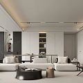 Modern Dining Living Room Interior Design With Open Layout Sofa Coffee Table And Lighting 3d model