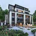 Detached Villa With Modern Architecture Lush Greenery And Outdoor Courtyard Space