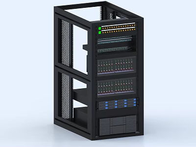 Heavy Duty Black Industrial Control Cabinet With Multi Layer Control Modules And Indicator Lights 3d model