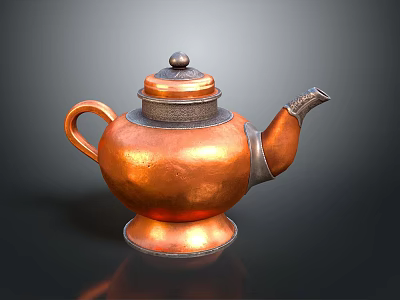 Vintage Copper Teapot With Traditional Design Lid Curved Spout And Sturdy Handle Base 3d model