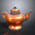 Vintage Copper Teapot With Traditional Design Lid Curved Spout And Sturdy Handle Base