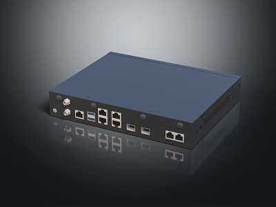 Compact Industrial Computer with Multiple Ports Sleek Black Casing Ethernet and USB Interfaces 3d model